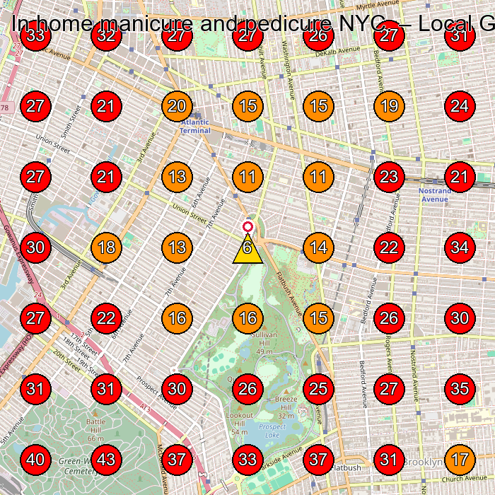 In home manicure and pedicure NYC. GeoGrid visibility map for Nail Salon in Brooklyn